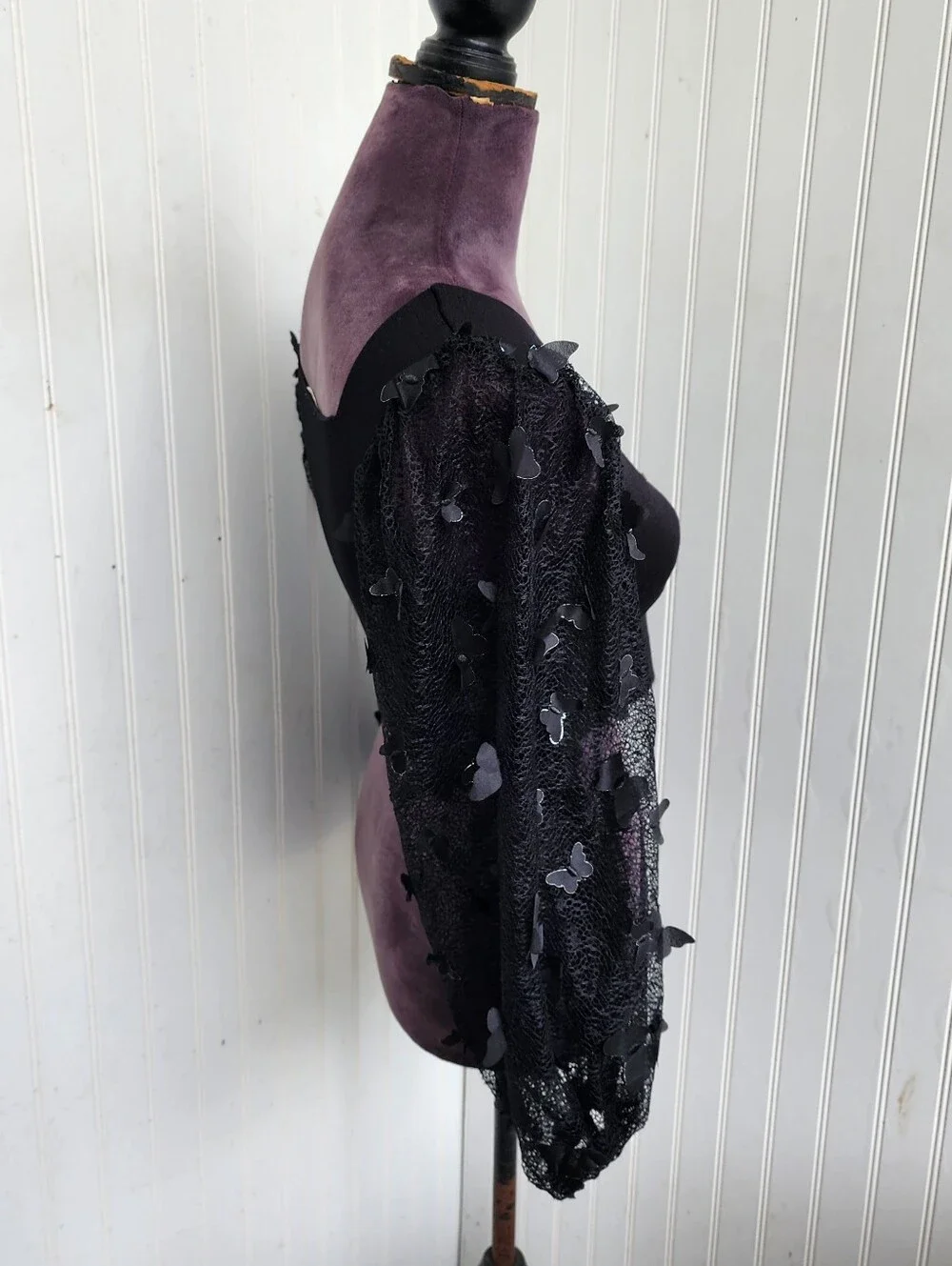 Intimately Free People Flutter Crop Top 3D Butterfly Black Sleeve Blouse Sz S